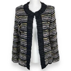 Exclusively Misook Boucle Tweed Cardigan Sweater Women's Medium Black Gray